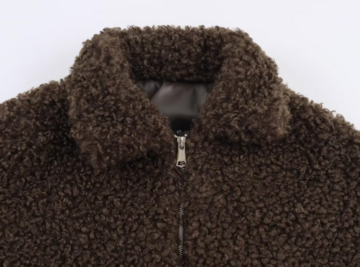 Curl | Chocolate Brown Cropped Teddy Sherpa Jacket