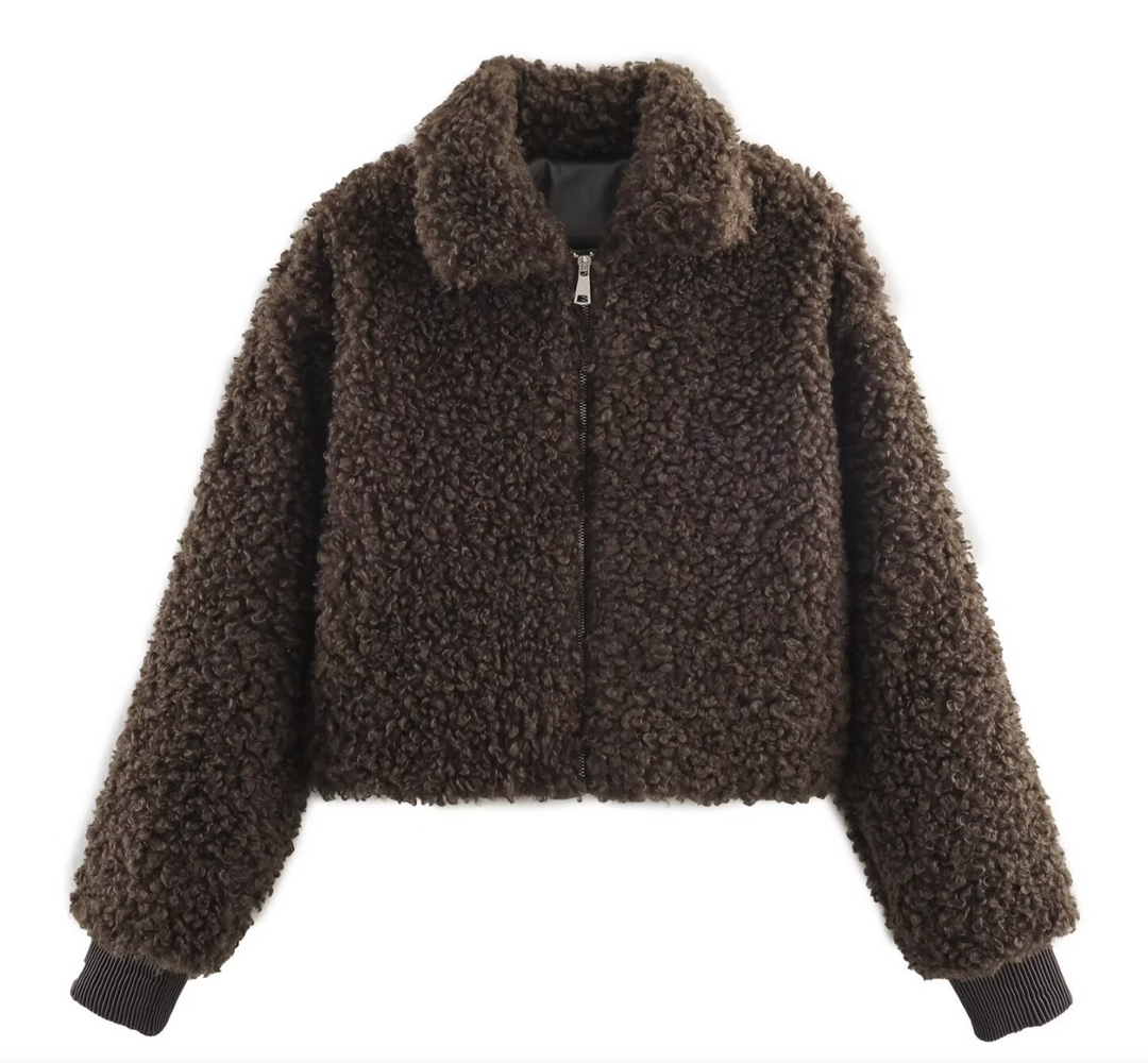 Curl | Chocolate Brown Cropped Teddy Sherpa Jacket