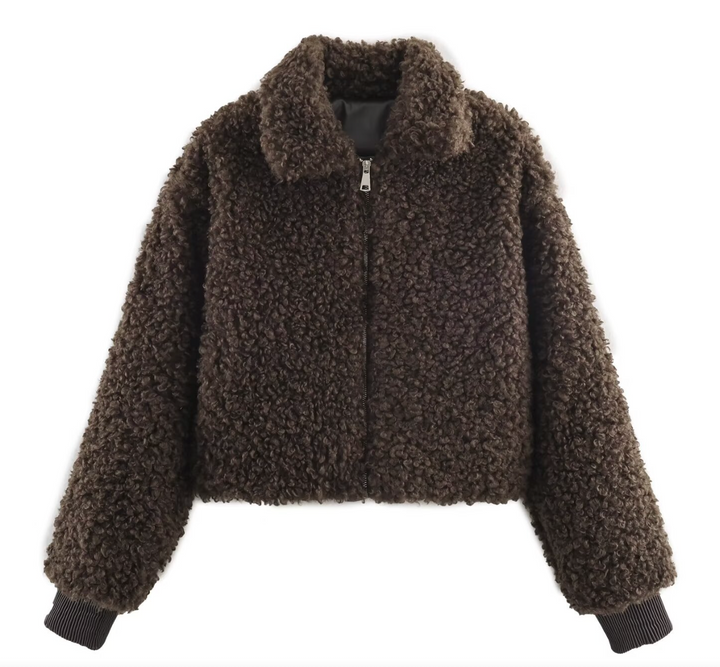 Curl | Chocolate Brown Cropped Teddy Sherpa Jacket