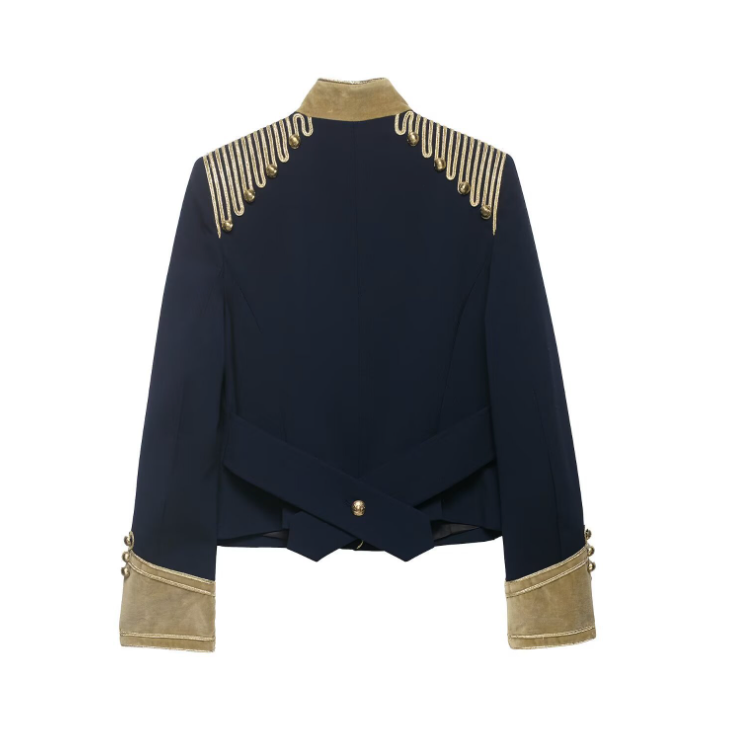 Tell | Navy Gold Trim Cropped Military Jacket