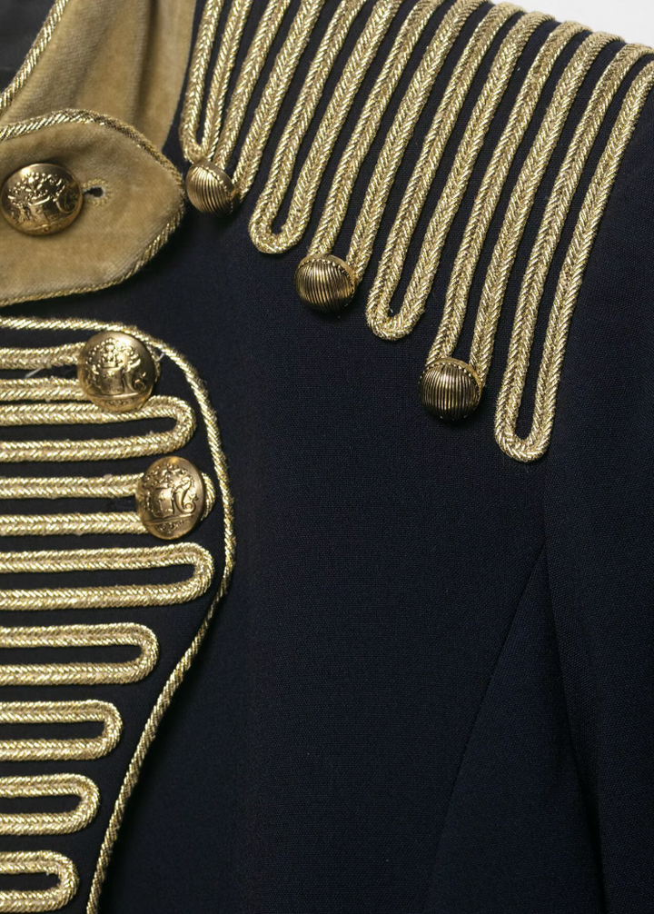 Tell | Navy Gold Trim Cropped Military Jacket