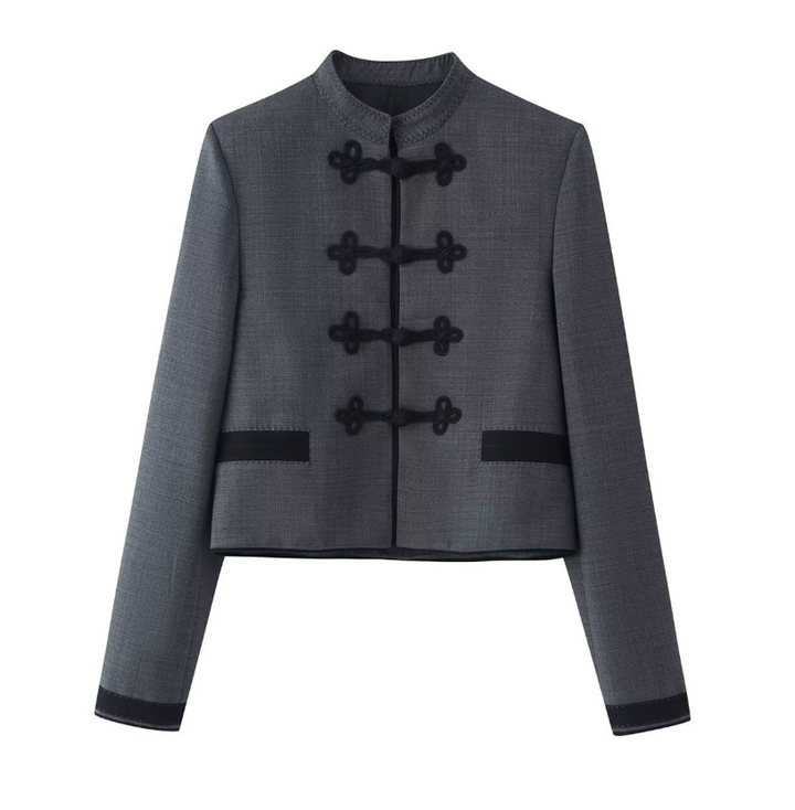 Luck | Gray Frog Closure Cropped Jacket