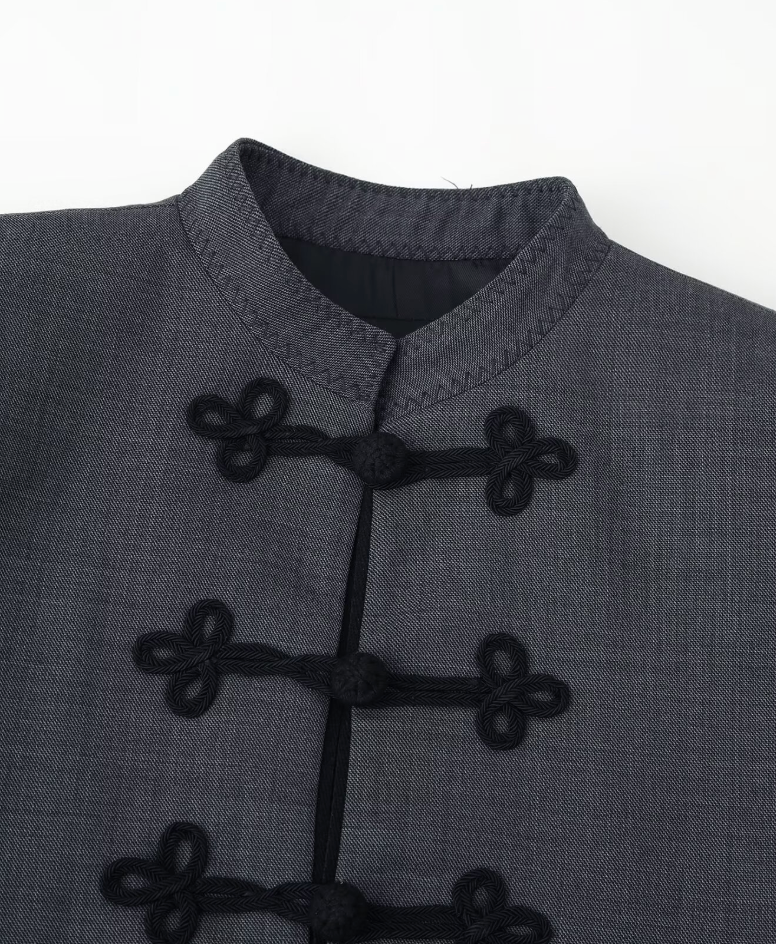 Luck | Gray Frog Closure Cropped Jacket