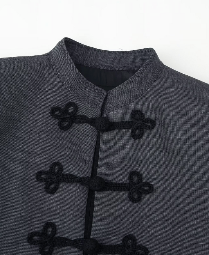 Luck | Gray Frog Closure Cropped Jacket