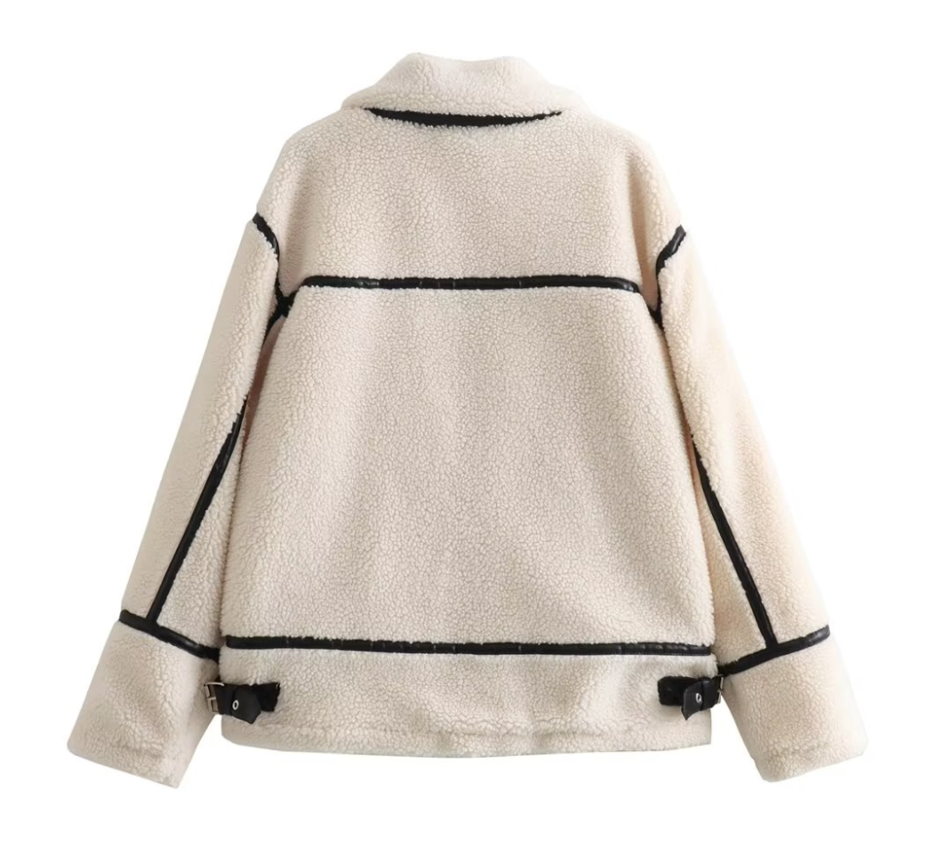 Lur | Cream Sherpa Contrast Trim Aviator Jacket