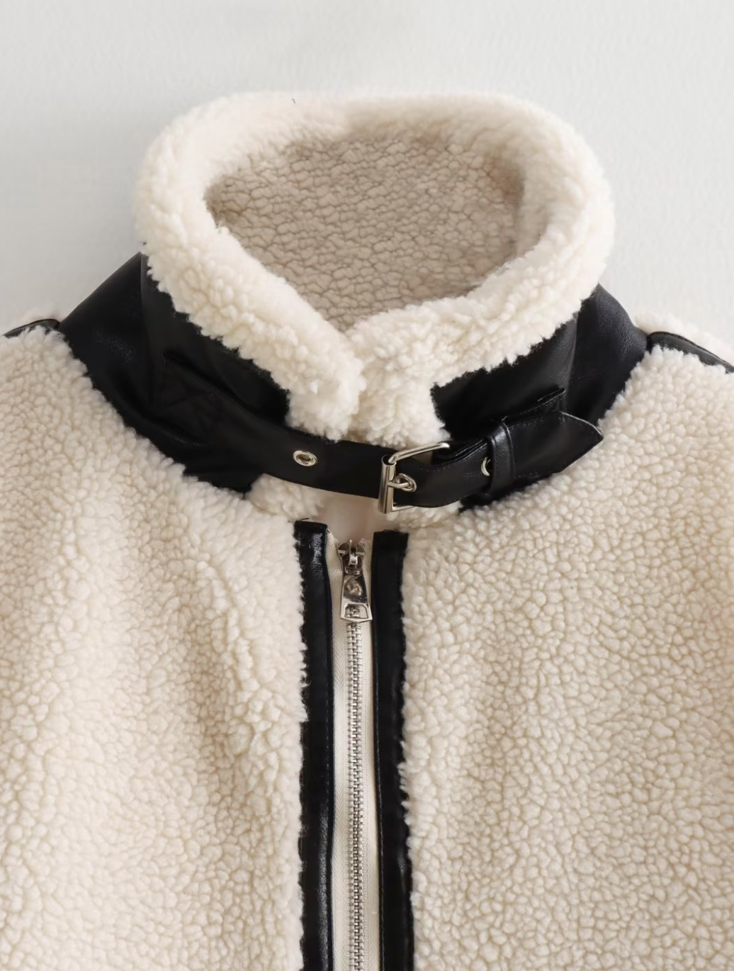 Lur | Cream Sherpa Contrast Trim Aviator Jacket