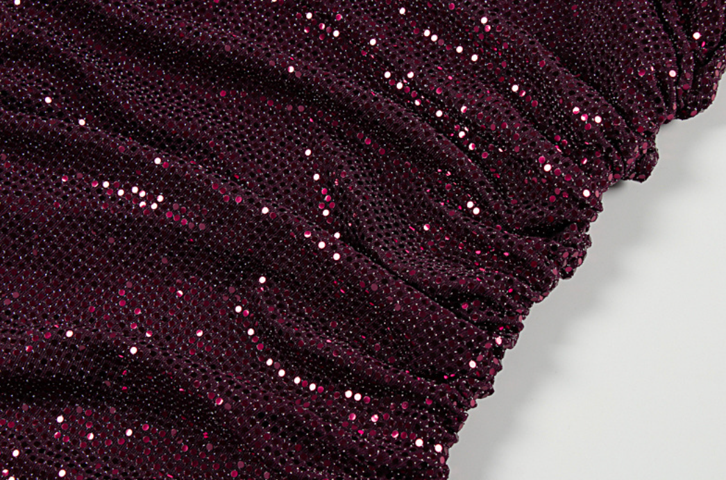 Left | Burgundy Sequin One Shoulder Ruched Maxi Dress