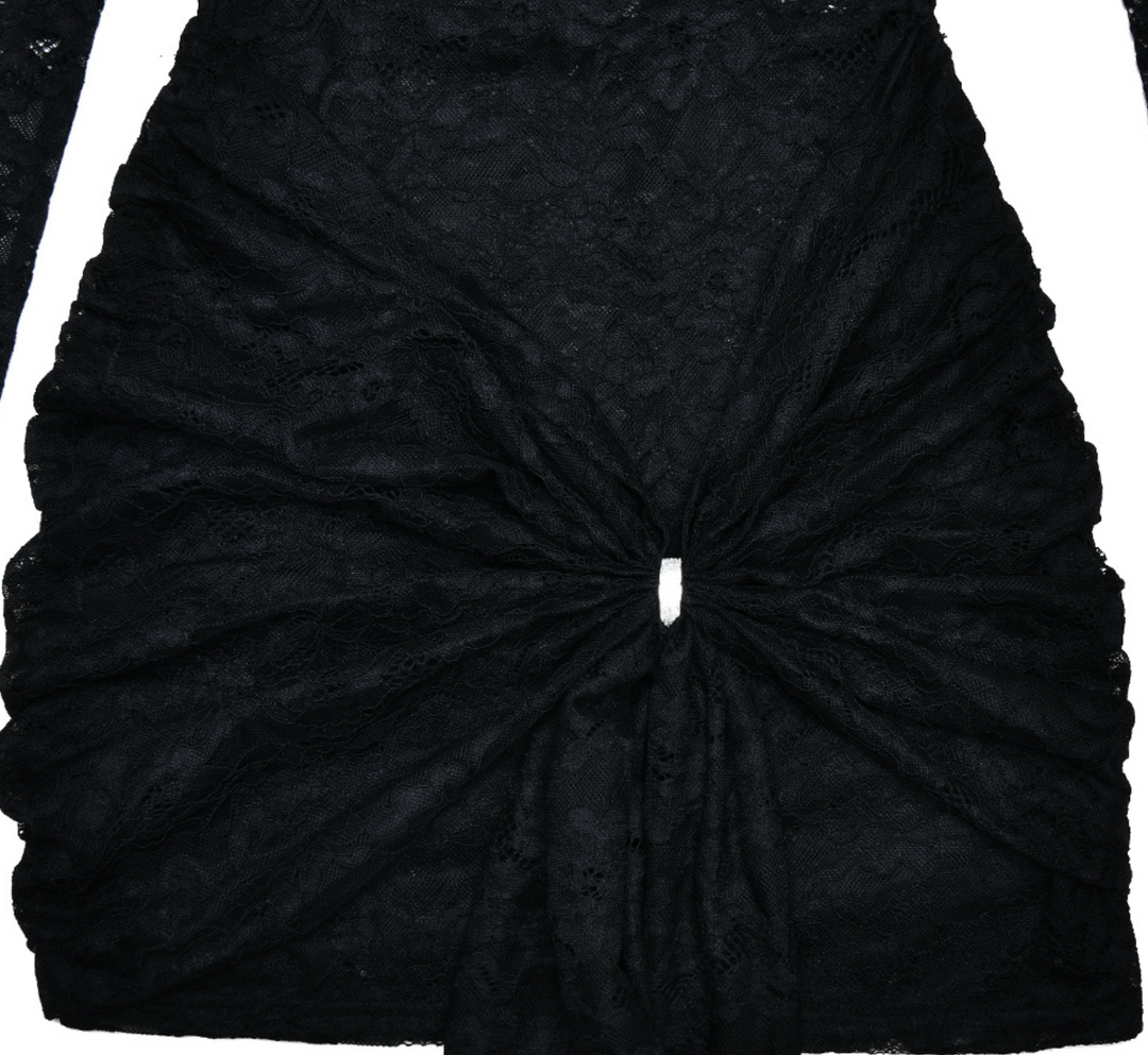 Grasp | Black Sheer Lace Long Sleeve Mini Dress