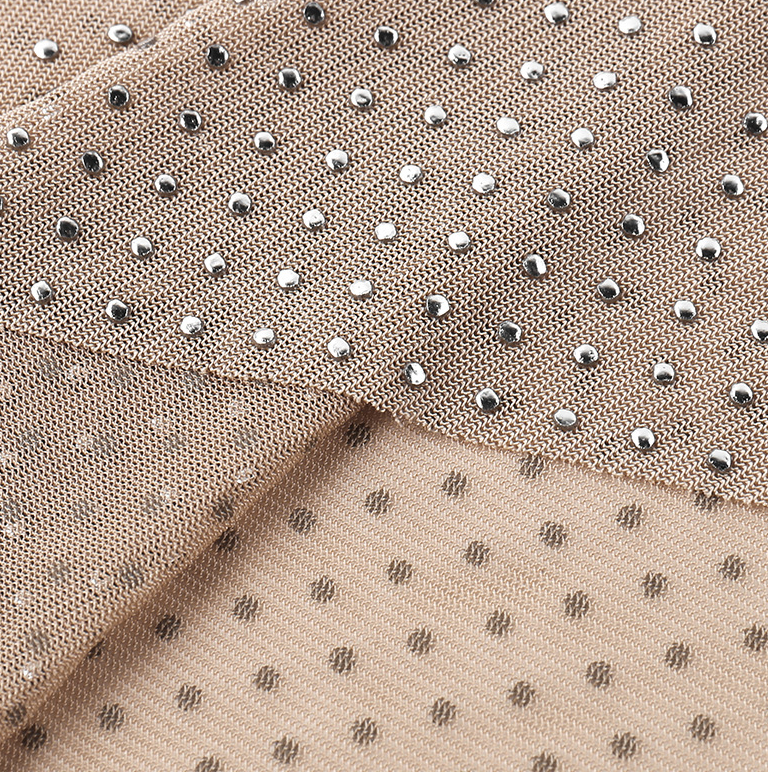 Pix | Champagne Rhinestone Mesh Long Sleeve Top