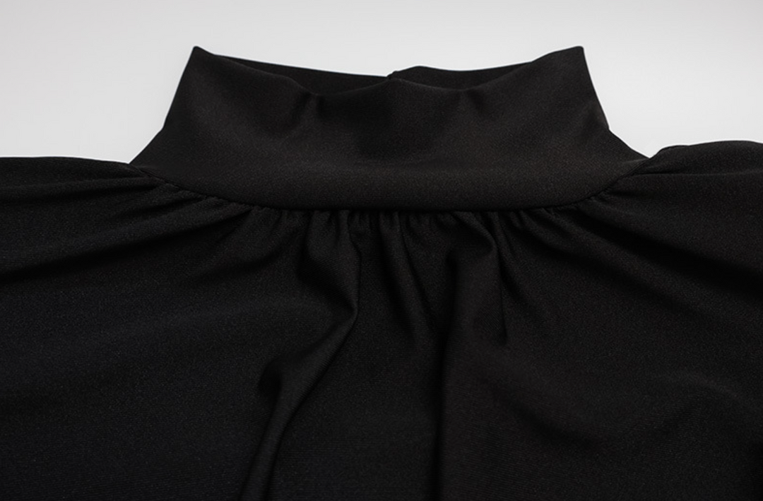 Bold | Black Mock Neck Ruched Mini Dress