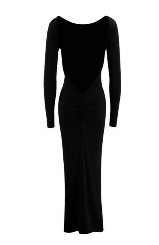 Hug | Black Long Sleeve Backless Maxi Dress