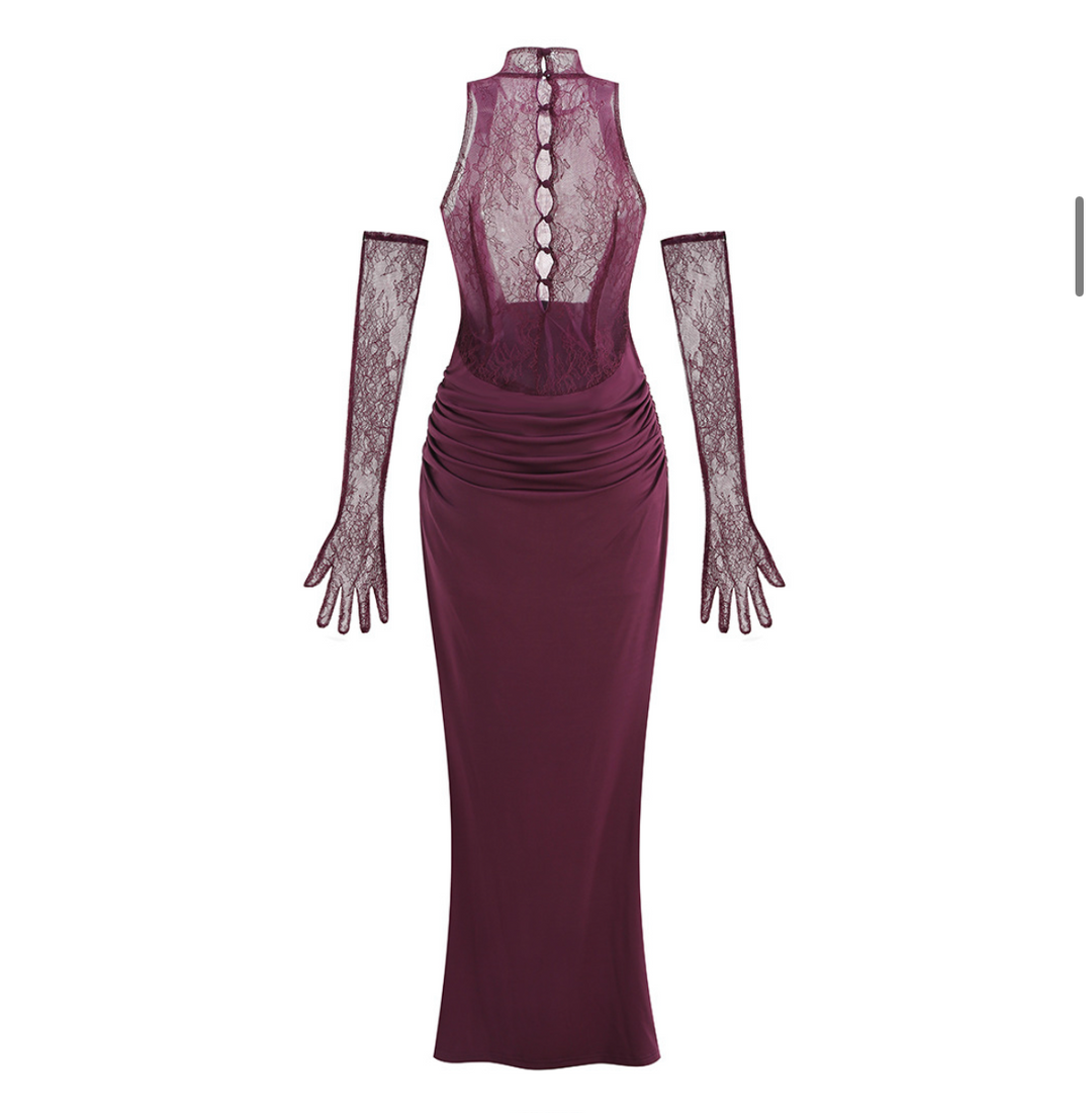 Nocturne | Lace Halter Maxi Dress with Gloves