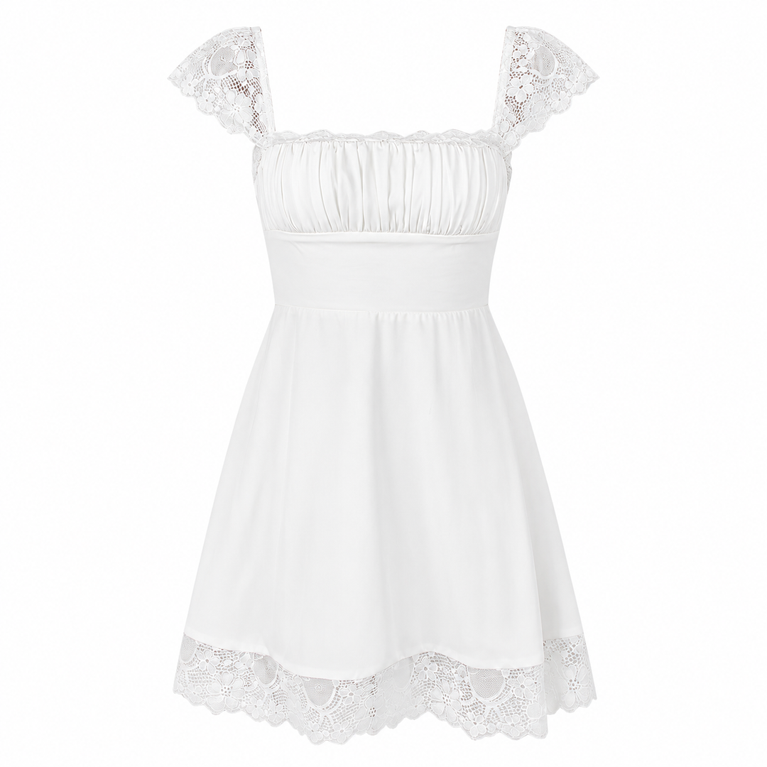 Wink | White Square Neck Lace Trim Fit and Flare Mini Dress