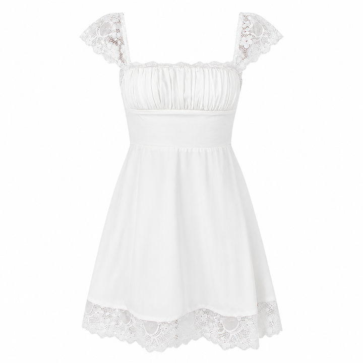 Wink | White Square Neck Lace Trim Fit and Flare Mini Dress