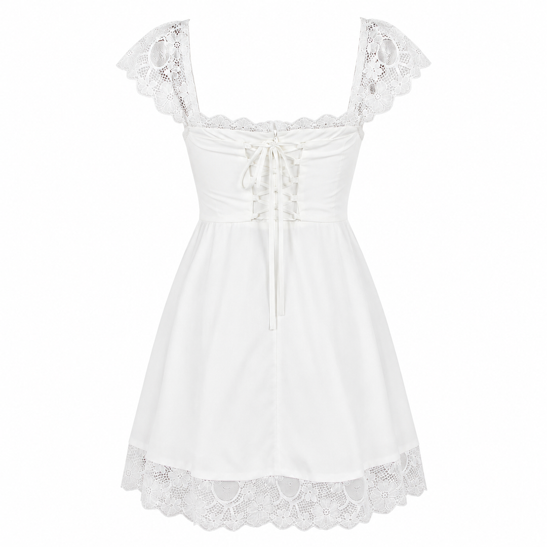 Wink | White Square Neck Lace Trim Fit and Flare Mini Dress