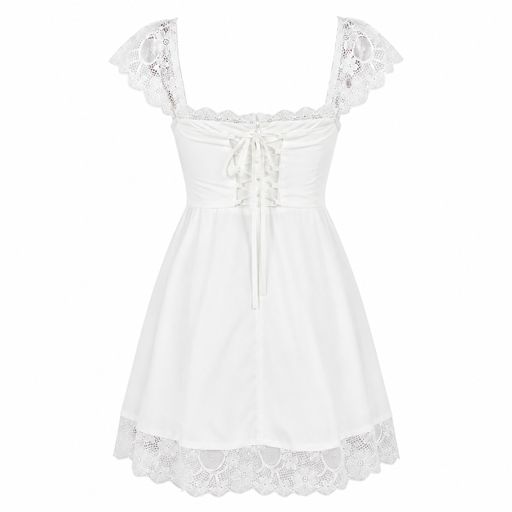 Wink | White Square Neck Lace Trim Fit and Flare Mini Dress