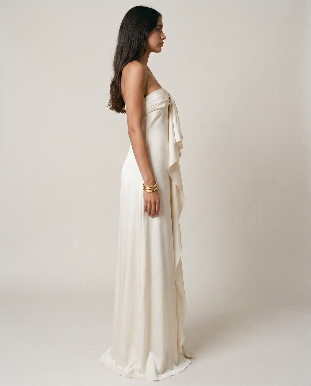 Trust | White Strapless Bow Front High Slit Maxi Dress
