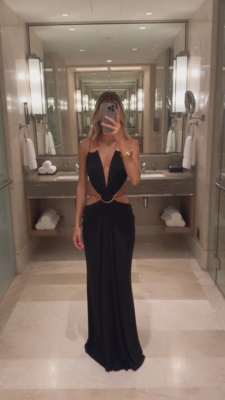 Faye | Deep V Halter Cutout Maxi Dress