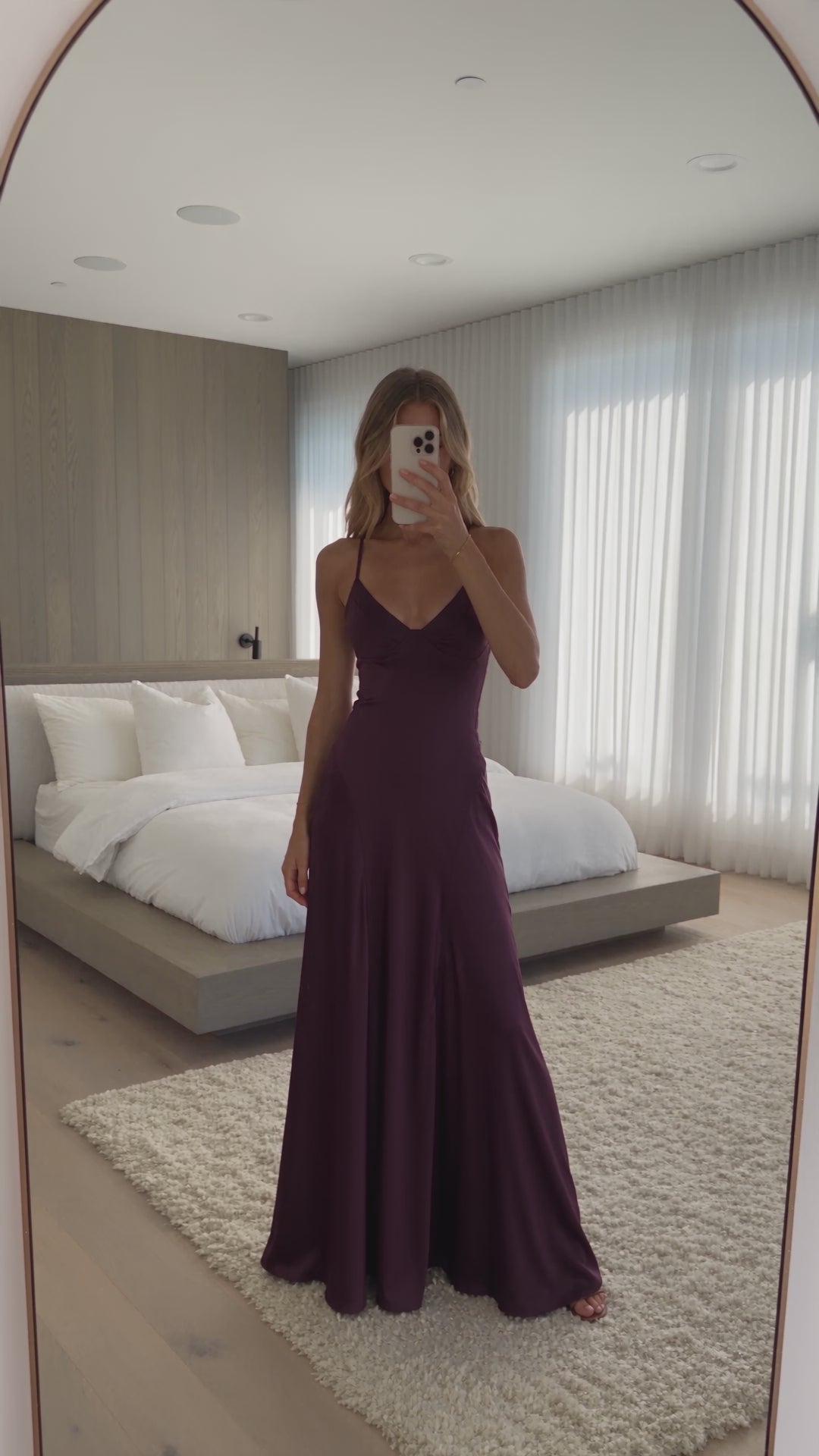 Muse | Eggplant Purple Satin Lace Up Back Maxi Dress