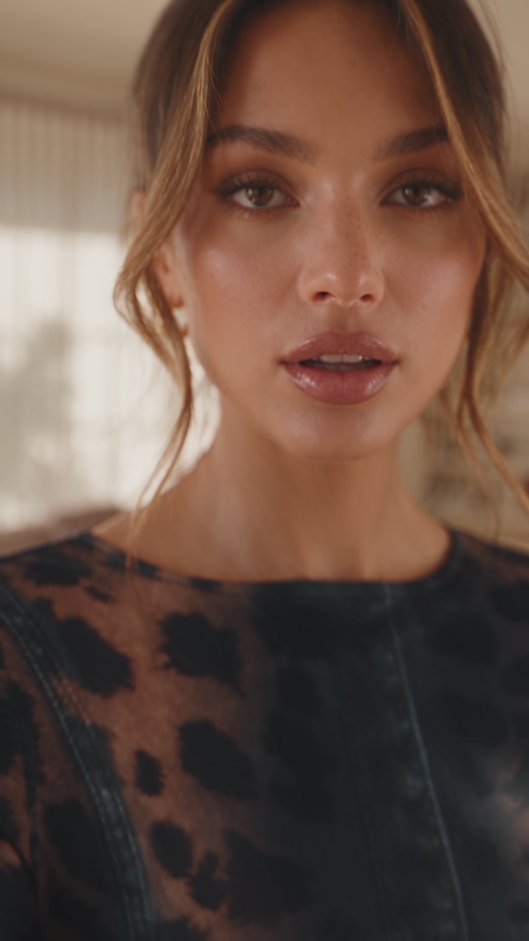Roar | Black Leopard Print Studded Mini Dress