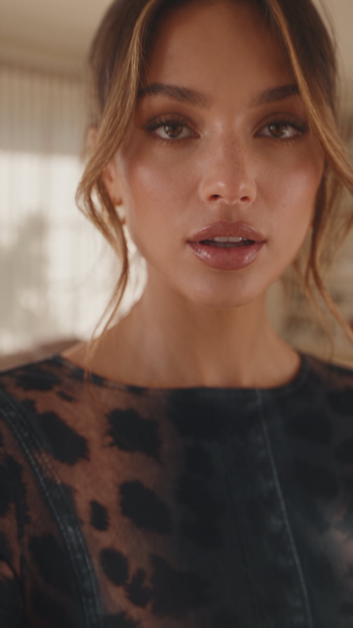 Roar | Black Leopard Print Studded Mini Dress